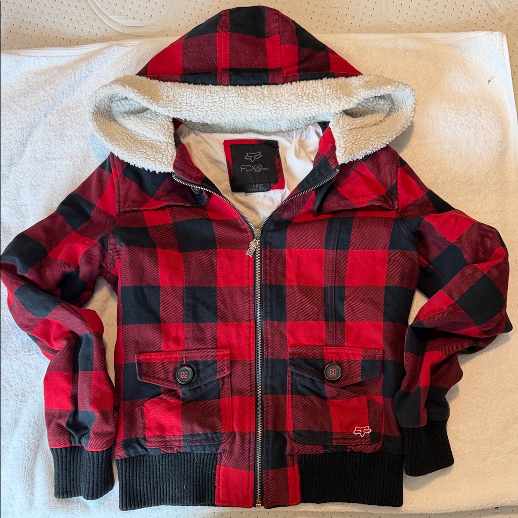 Fox Girls Plaid Red And Black Hoodie